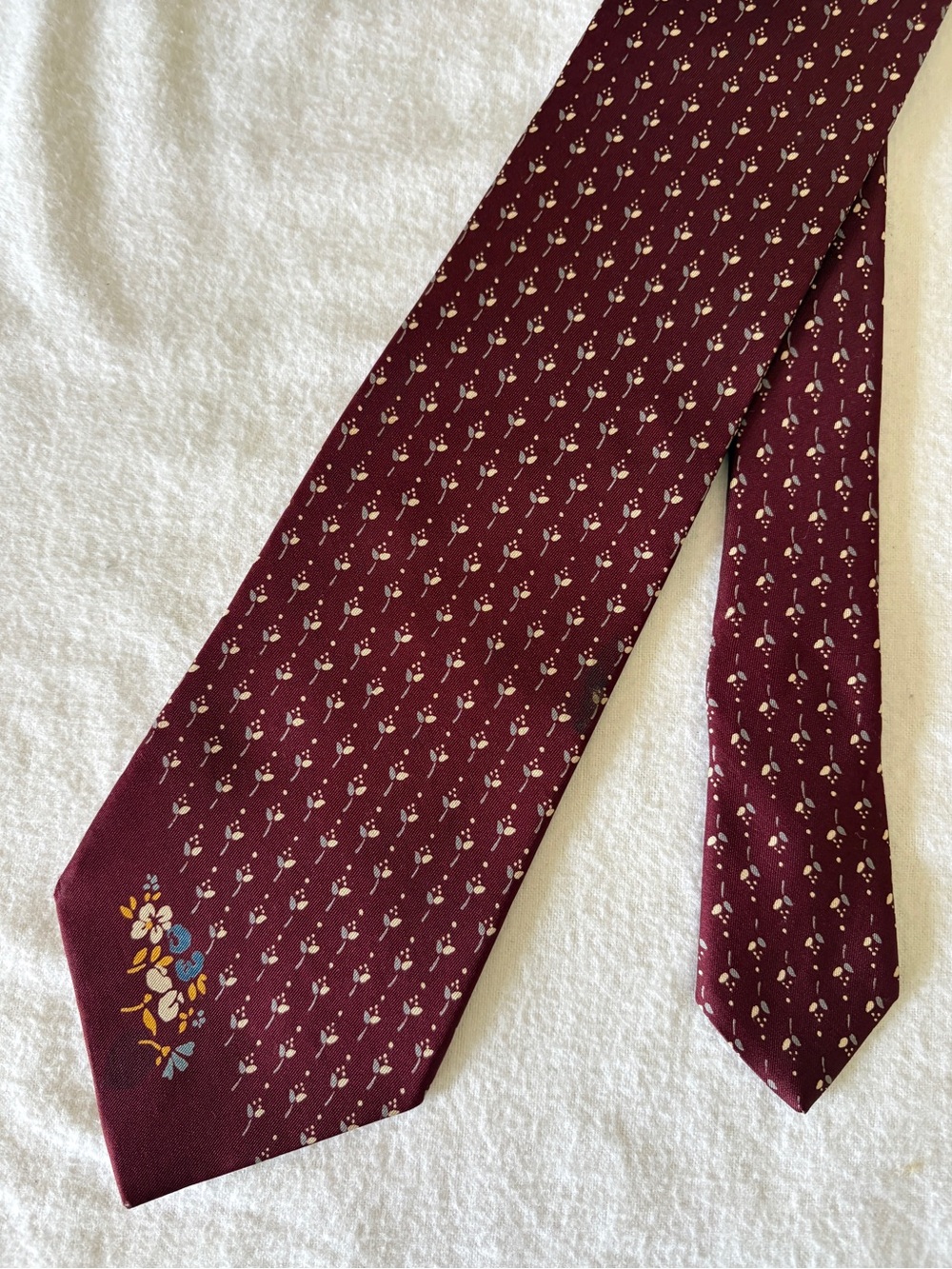 Vintage Gino Pompeii Burgundy Silk Tie Micro Floral Motif Handmade Italy EUC
